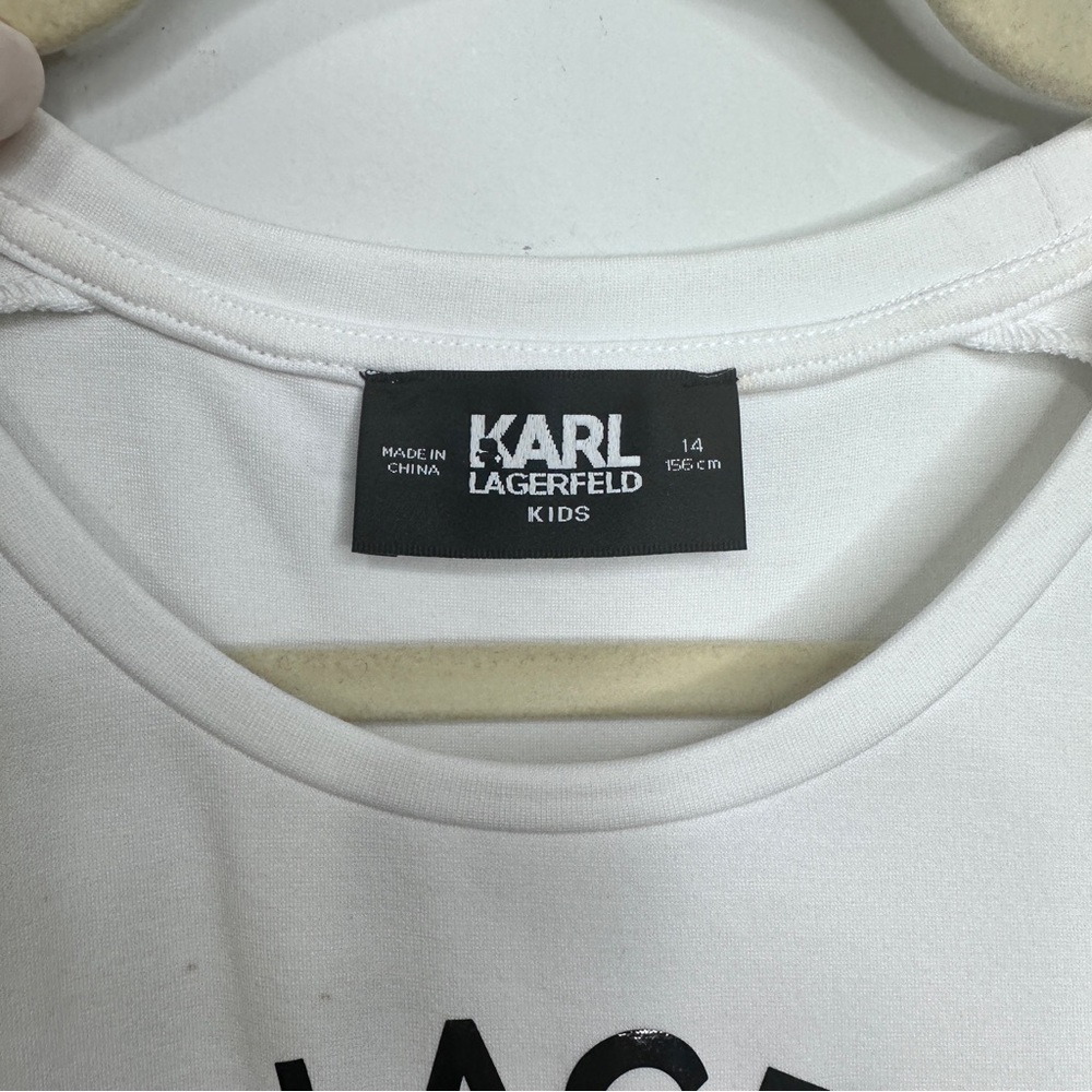 KARL LAGERFELD Black White Mid Length Tulle Logo Dress Sz 14 - Picture 10 of 10